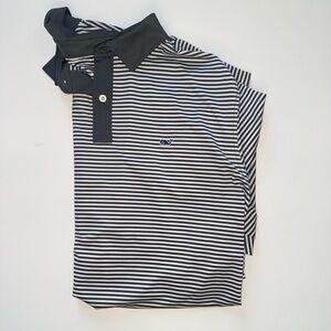 Vineyard Vines Grey and White Striped Polo Shirt